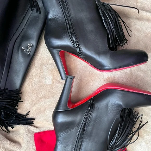 Christian Louboutin Christina 85 ankle tassel booties 39.5, fits like size 8 US. - Picture 3 of 8